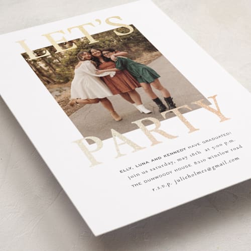 This is a cloud graduation invitations with foil pressed by Sara Hicks Malone called let's party grad printing on recycled smooth signature in standard