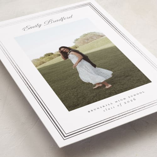 This is a pearl graduation announcements with foil pressed by Nicole Walsh called triple frame printing on recycled smooth signature in standard