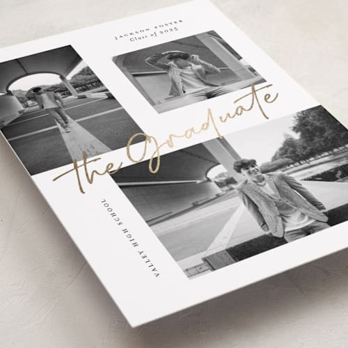 This is a snow graduation announcements with foil pressed by Michelle Taylor called complete printing on recycled smooth signature in standard