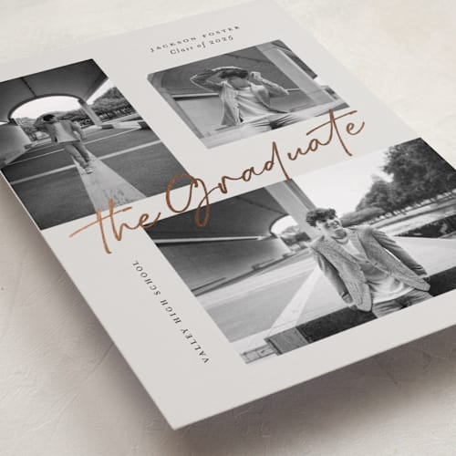 This is a smoke graduation announcements with foil pressed by Michelle Taylor called complete printing on recycled smooth signature in standard