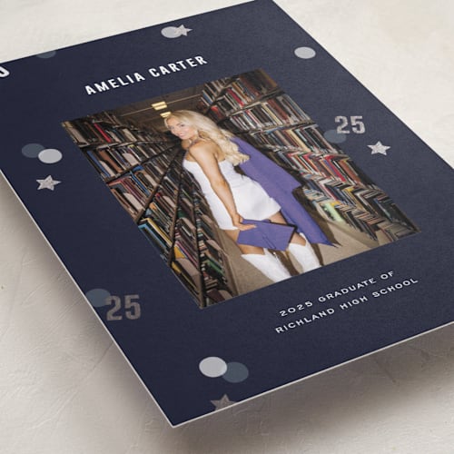 This is a ocean graduation announcements with foil pressed by Pixel and Hank called grad confetti printing on recycled smooth signature in standard