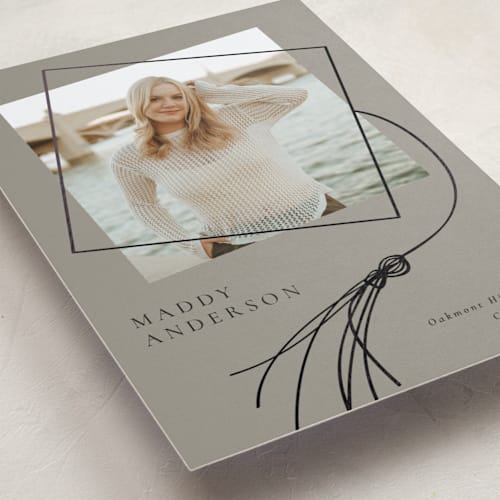 This is a clay graduation announcements with foil pressed by Beth Murphy called tassel dance printing on recycled smooth signature in standard