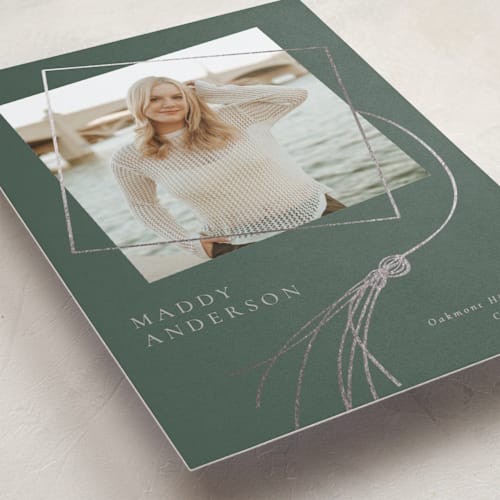 This is a juniper graduation announcements with foil pressed by Beth Murphy called tassel dance printing on recycled smooth signature in standard
