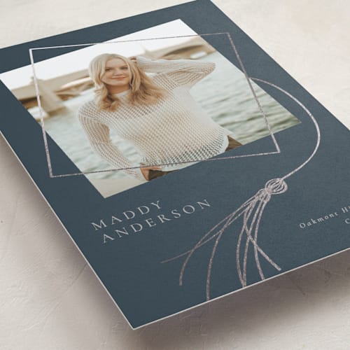 This is a waterfall graduation announcements with foil pressed by Beth Murphy called tassel dance printing on recycled smooth signature in standard