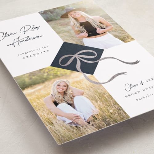 This is a navy graduation announcements with foil pressed by Paper Raven Co. called sweet grad cap printing on recycled smooth signature in standard