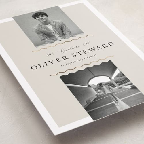 This is a cement graduation announcements with foil pressed by Vivian Yiwing called divided printing on recycled smooth signature in standard
