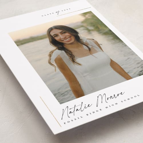 This is a cotton graduation announcements with foil pressed by Carolyn Nicks called clean printing on recycled smooth signature in standard