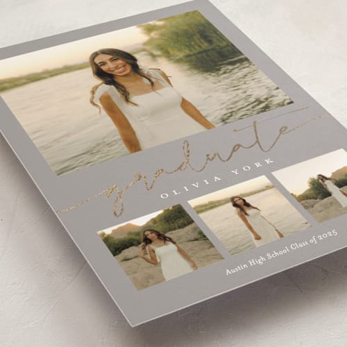This is a oyster graduation announcements with foil pressed by Sarah Curry called graduation gallery printing on recycled smooth signature in standard