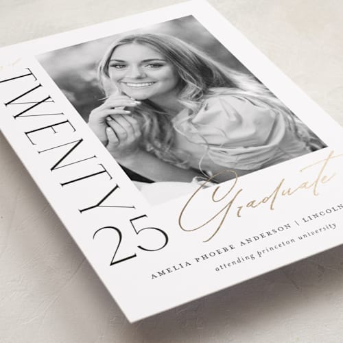This is a cotton graduation announcements with foil pressed by Ashlee Townsend called business class printing on recycled smooth signature in standard