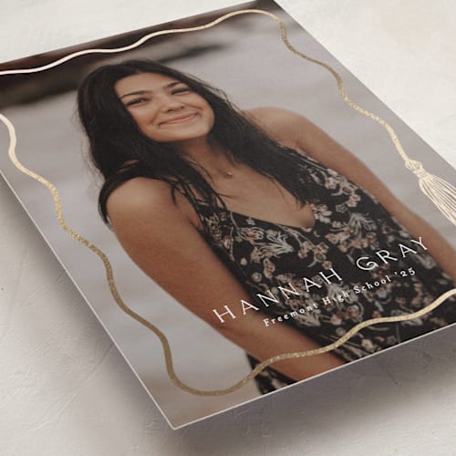 This is a snow graduation announcements with foil pressed by Susan Zinader called tassel scallop printing on recycled smooth signature in standard