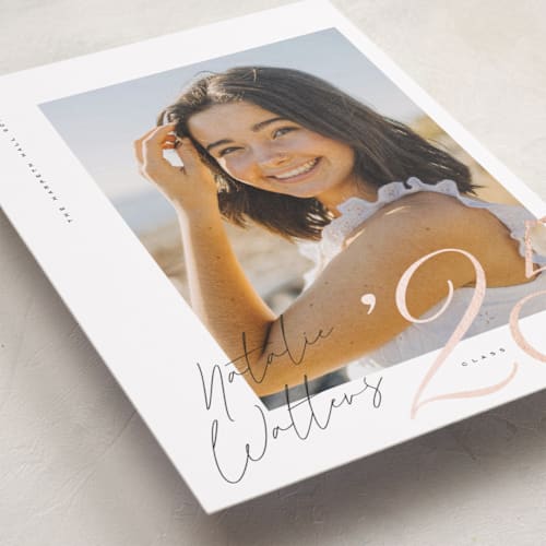 This is a paper graduation announcements with foil pressed by Orasie called beautiful year printing on recycled smooth signature in standard