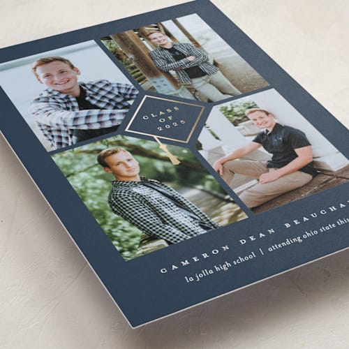 This is a steel graduation announcements with foil pressed by Erica Krystek called grad grid printing on recycled smooth signature in standard