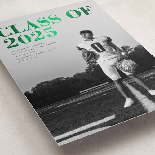This is a forest graduation announcements with foil pressed by Emily Sabol Goss called bold headline printing on recycled smooth signature in standard