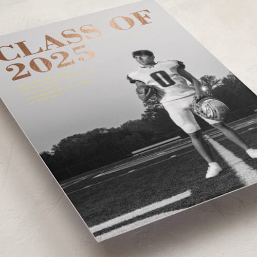 This is a lemon graduation announcements with foil pressed by Emily Sabol Goss called bold headline printing on recycled smooth signature in standard