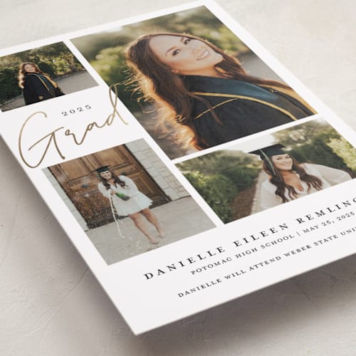 This is a cloud graduation announcements with foil pressed by That Girl Press called around the corner printing on recycled smooth signature in standard