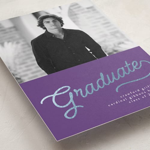 This is a capitol graduation announcements with foil pressed by BR Designs called retro vintage grad printing on recycled smooth signature in standard