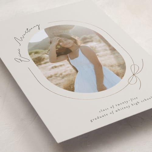 This is a latte graduation announcements with foil pressed by Blustery August called etna printing on recycled smooth signature in standard