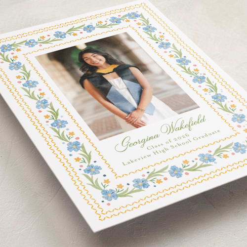This is a sky graduation announcements with foil pressed by Melanie Kosuge called blooming printing on recycled smooth signature in standard