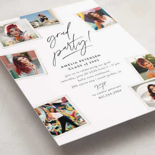 This is a cotton graduation invitations with standard by Robert and Stella called polaroid party printing on recycled smooth signature in standard