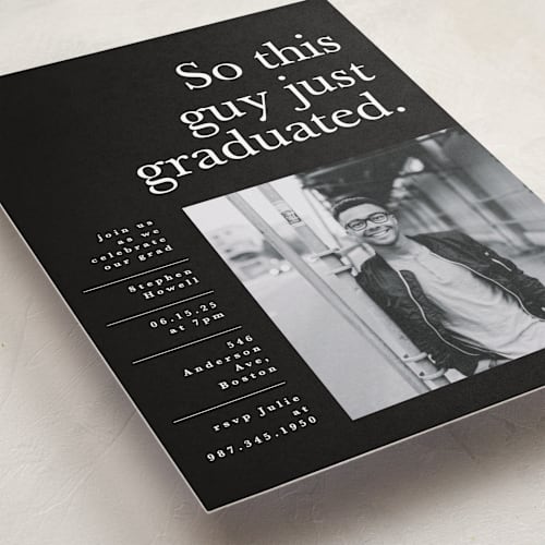 This is a jett graduation invitations with standard by Corinne Malesic called still graduating printing on recycled smooth signature in standard