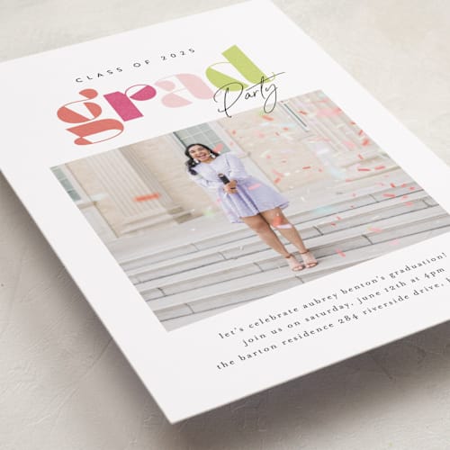 This is a tropical graduation invitations with standard by Itsy Belle Studio called colors printing on recycled smooth signature in standard