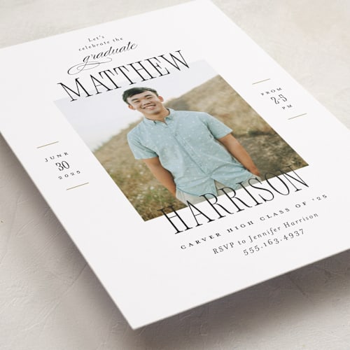 This is a tuxedo graduation invitations with standard by Pink House Press called posh party printing on recycled smooth signature in standard