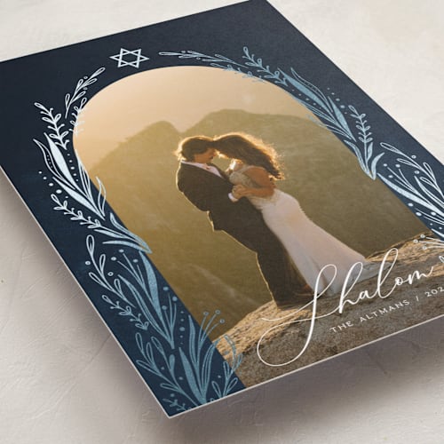 This is a night hanukkah cards with foil pressed by Orasie called floral arch printing on recycled smooth signature in standard