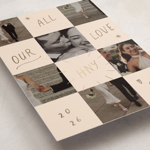 This is a ink press foil pressed holiday cards with foil pressed by Ani Somi called checkers printing on recycled smooth signature in standard