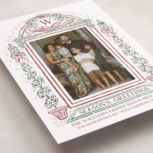 This is a brandy wine foil pressed holiday cards with foil pressed by Paper Sun Studio called colonial christmas printing on recycled smooth signature in standard