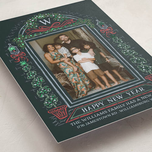 This is a forest foil pressed holiday cards with foil pressed by Paper Sun Studio called colonial christmas printing on recycled smooth signature in standard