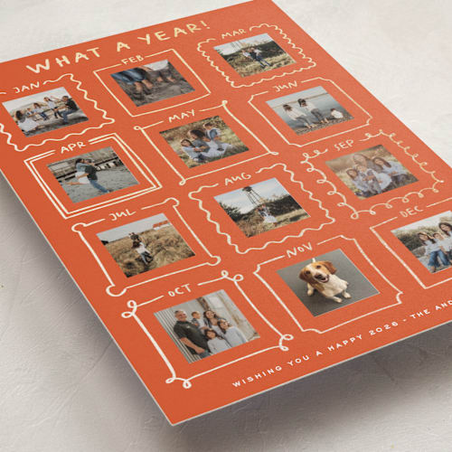 This is a tangerine foil pressed holiday cards with foil pressed by Claudia Orengo called year gallery printing on recycled smooth signature in standard