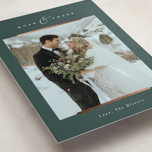 This is a pine foil pressed holiday cards with foil pressed by Carolyn MacLaren called delicate lines printing on recycled smooth signature in standard