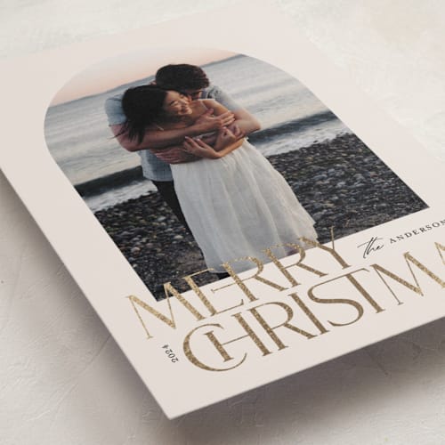 This is a buttercream foil pressed holiday cards with foil pressed by Jessica Williams called luxe wish printing on recycled smooth signature in standard