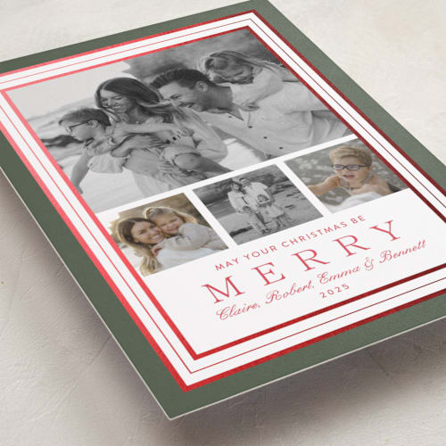 This is a fir foil pressed holiday cards with foil pressed by Alston Foster called favorite joys printing on recycled smooth signature in standard