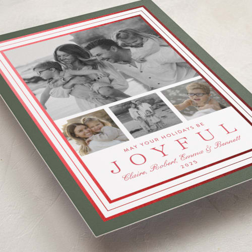 This is a fir foil pressed holiday cards with foil pressed by Alston Foster called favorite joys printing on recycled smooth signature in standard