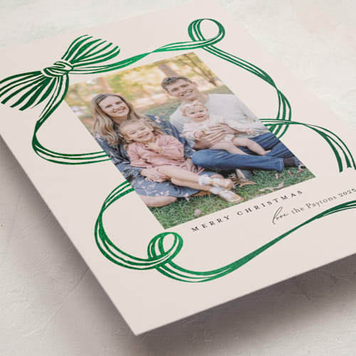 This is a evergreen foil pressed holiday cards with foil pressed by Carrie ONeal called neddy printing on recycled smooth signature in standard