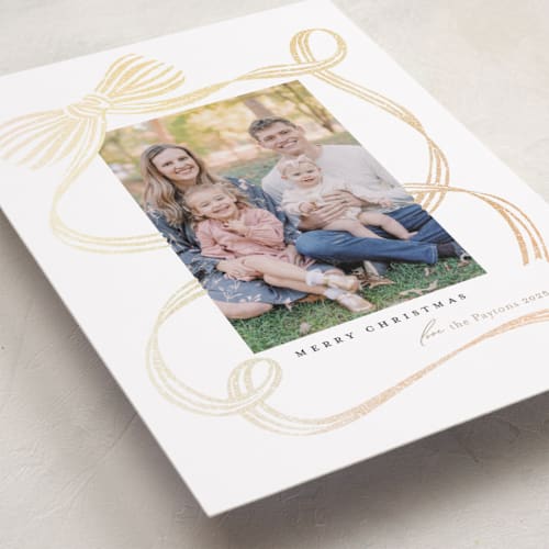 This is a tan foil pressed holiday cards with foil pressed by Carrie ONeal called neddy printing on recycled smooth signature in standard