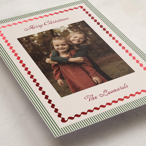 This is a holiday foil pressed holiday cards with foil pressed by Kelly Schmidt called vintage border printing on recycled smooth signature in standard