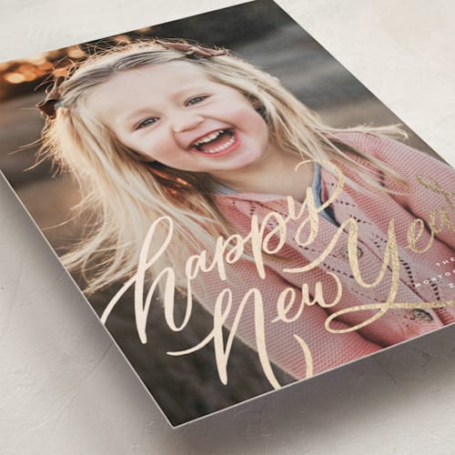 This is a twinkle lights foil pressed holiday cards with foil pressed by Wildfield Paper Co called very happy new year! printing on recycled smooth signature in standard
