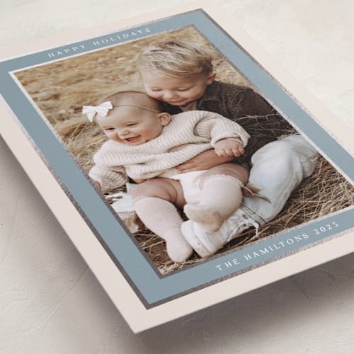 This is a frost foil pressed holiday cards with foil pressed by Nicole Walsh called encompass printing on recycled smooth signature in standard