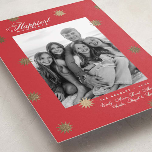 This is a ruby foil pressed holiday cards with foil pressed by Alston Foster called wonder printing on recycled smooth signature in standard