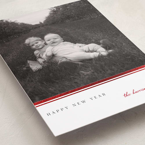 This is a berry foil pressed holiday cards with foil pressed by Maja Cunningham called candy cane stripe printing on recycled smooth signature in standard