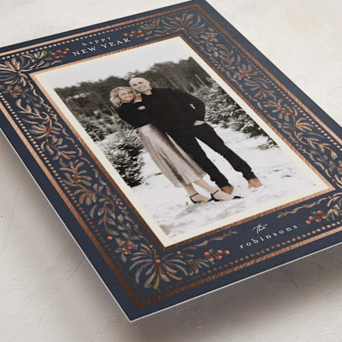 This is a midnight foil pressed holiday cards with foil pressed by Chris Griffith called special occasion printing on recycled smooth signature in standard