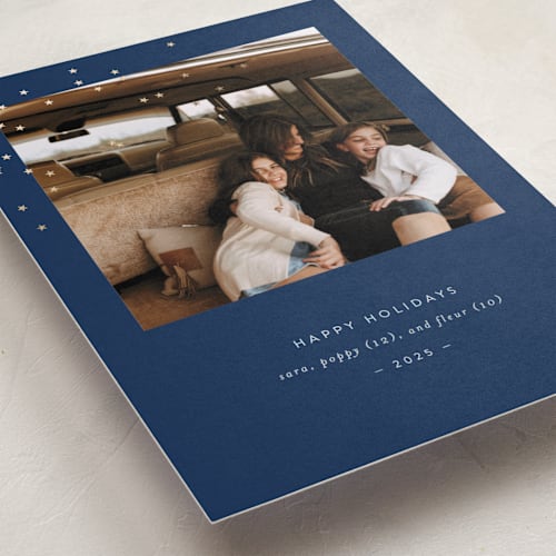 This is a icicle foil pressed holiday cards with foil pressed by Bramble Studio called starry eyed printing on recycled smooth signature in standard