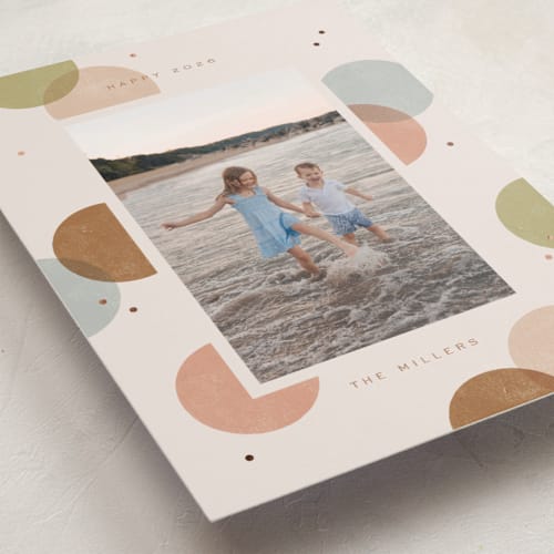 This is a beach sunset foil pressed holiday cards with foil pressed by Michelle Taylor called big confetti printing on recycled smooth signature in standard