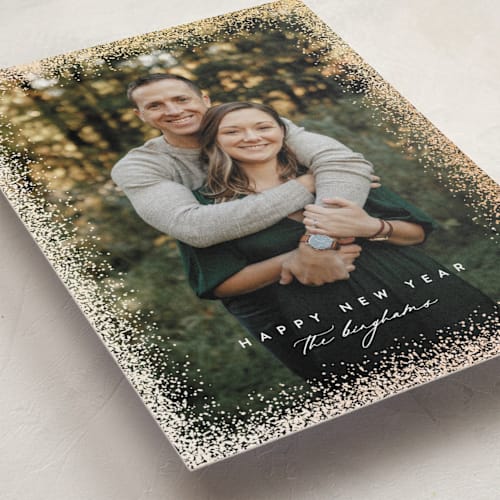 This is a snowfall foil pressed holiday cards with foil pressed by Jessica Williams called magical printing on recycled smooth signature in standard