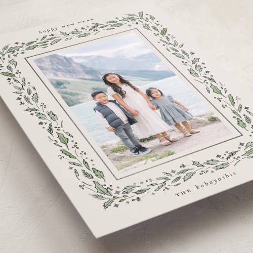 This is a forest foil pressed holiday cards with foil pressed by Pati Cascino called belle printing on recycled smooth signature in standard