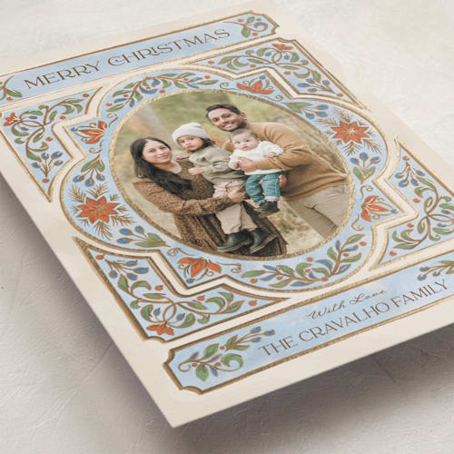 This is a eggnog foil pressed holiday cards with foil pressed by Paper Sun Studio called gilded christmas printing on recycled smooth signature in standard