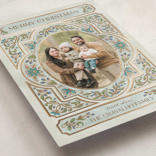 This is a juniper foil pressed holiday cards with foil pressed by Paper Sun Studio called gilded christmas printing on recycled smooth signature in standard