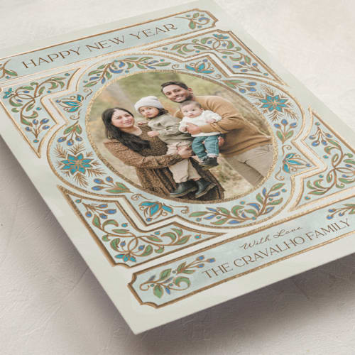 This is a juniper foil pressed holiday cards with foil pressed by Paper Sun Studio called gilded christmas printing on recycled smooth signature in standard